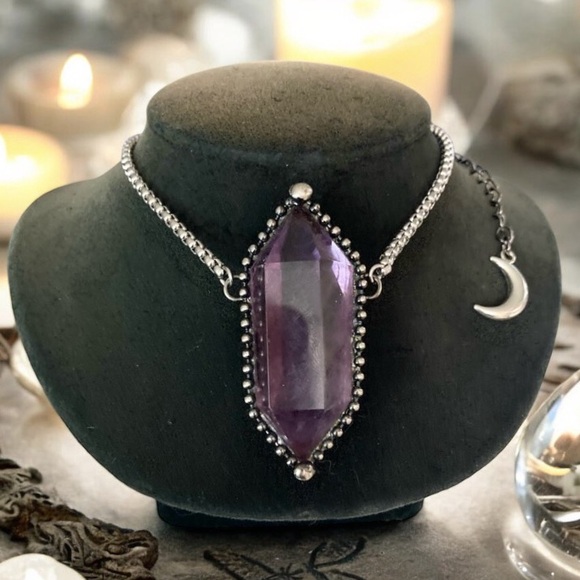 Silverskylight2 Jewelry - Natural purple amethyst crystal gemstone boho goth moon charm
